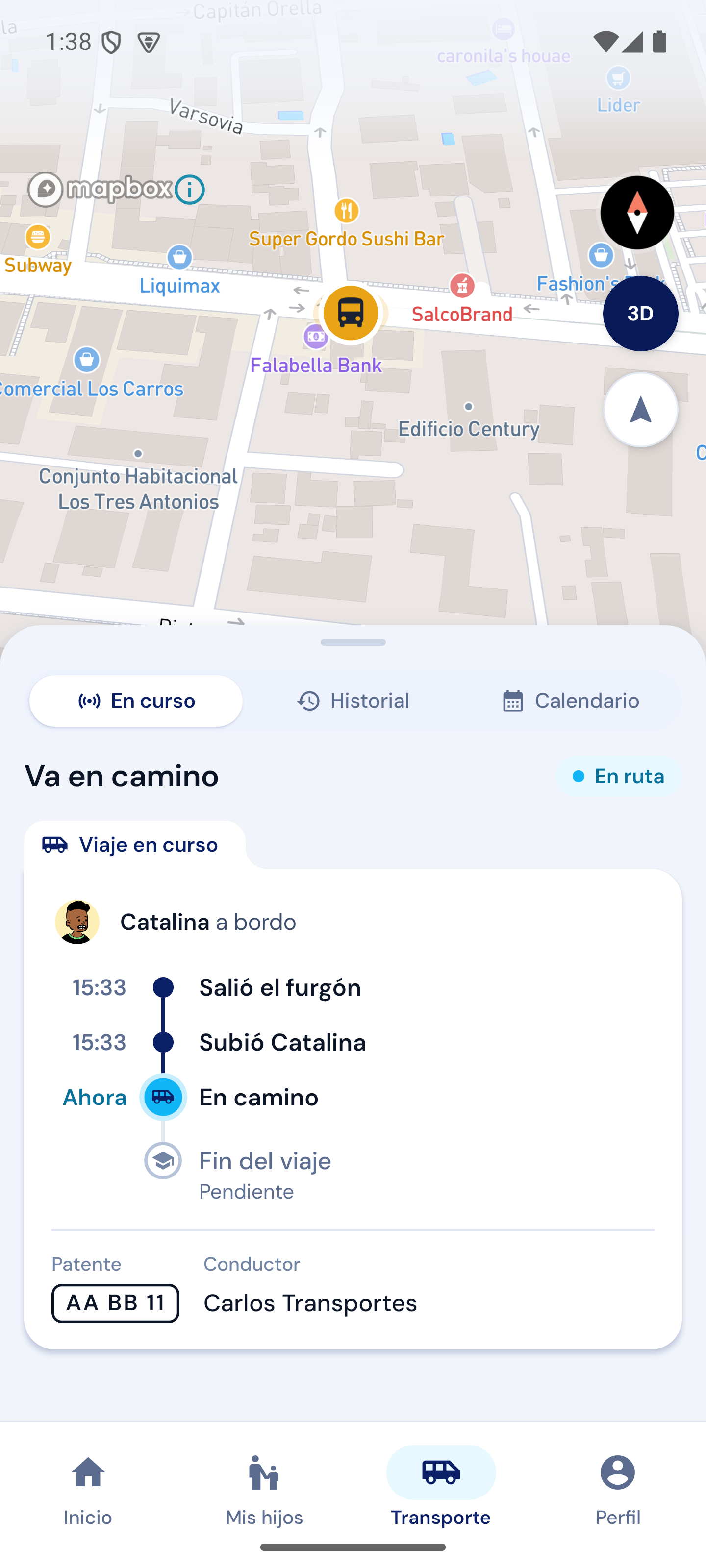 App del apoderado: el furgón en el mapa y los eventos del viaje